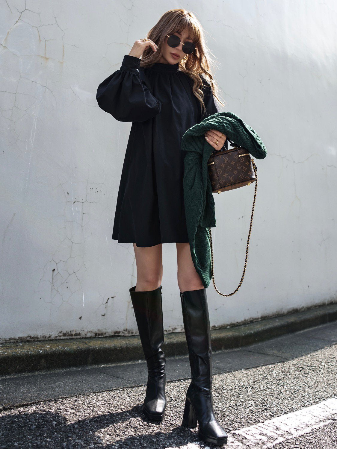 Ecoレザー スクエア ロングブーツ