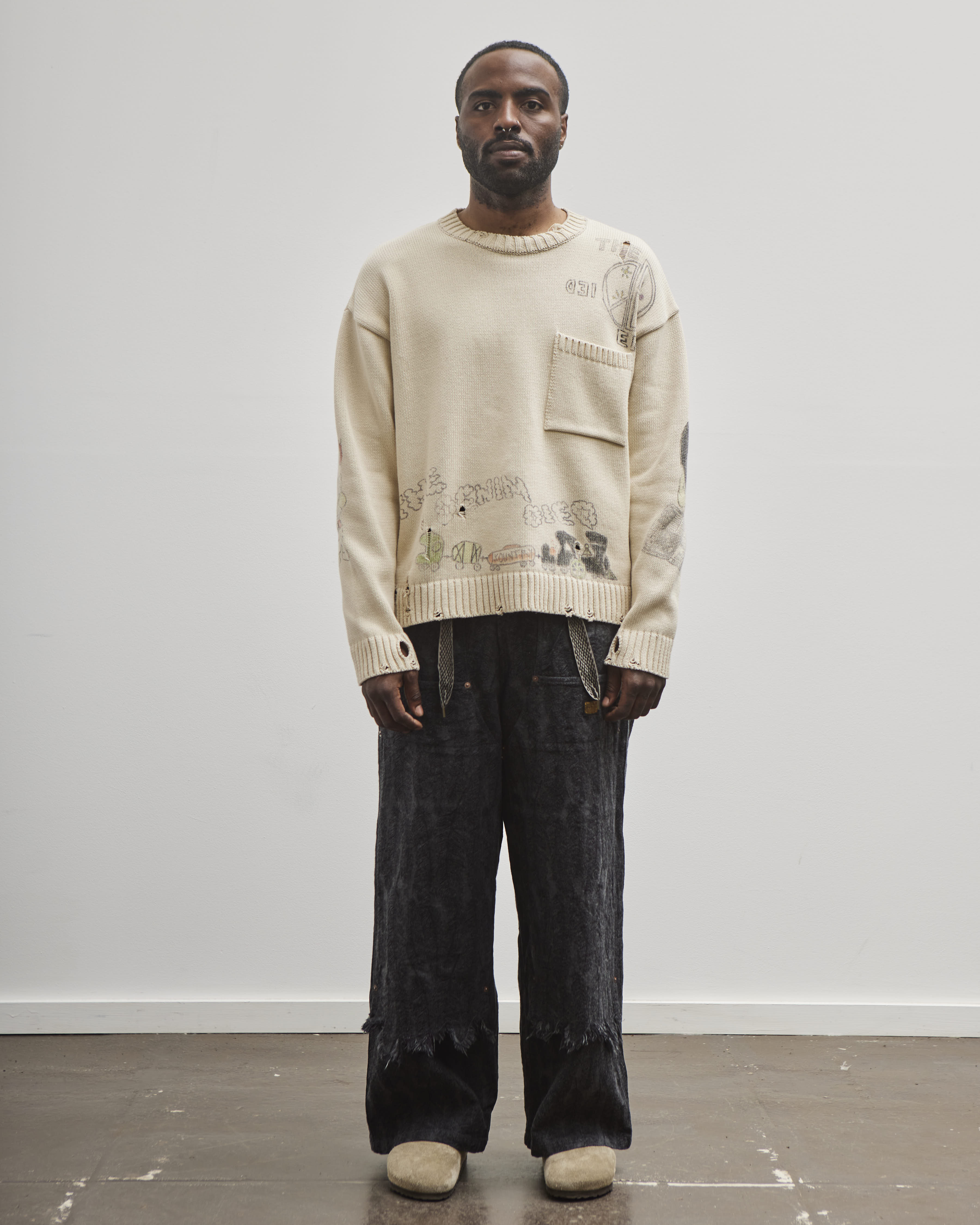 Kapital Unisex 5G Cotton Knit Crew Sweater (Memorial Paint Model