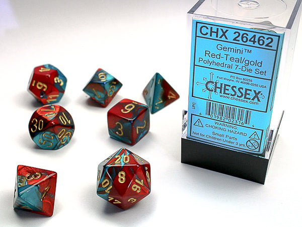 Chessex: Gemini Red-Teal/Gold Polyhedral 7-Die Set (CHX26462