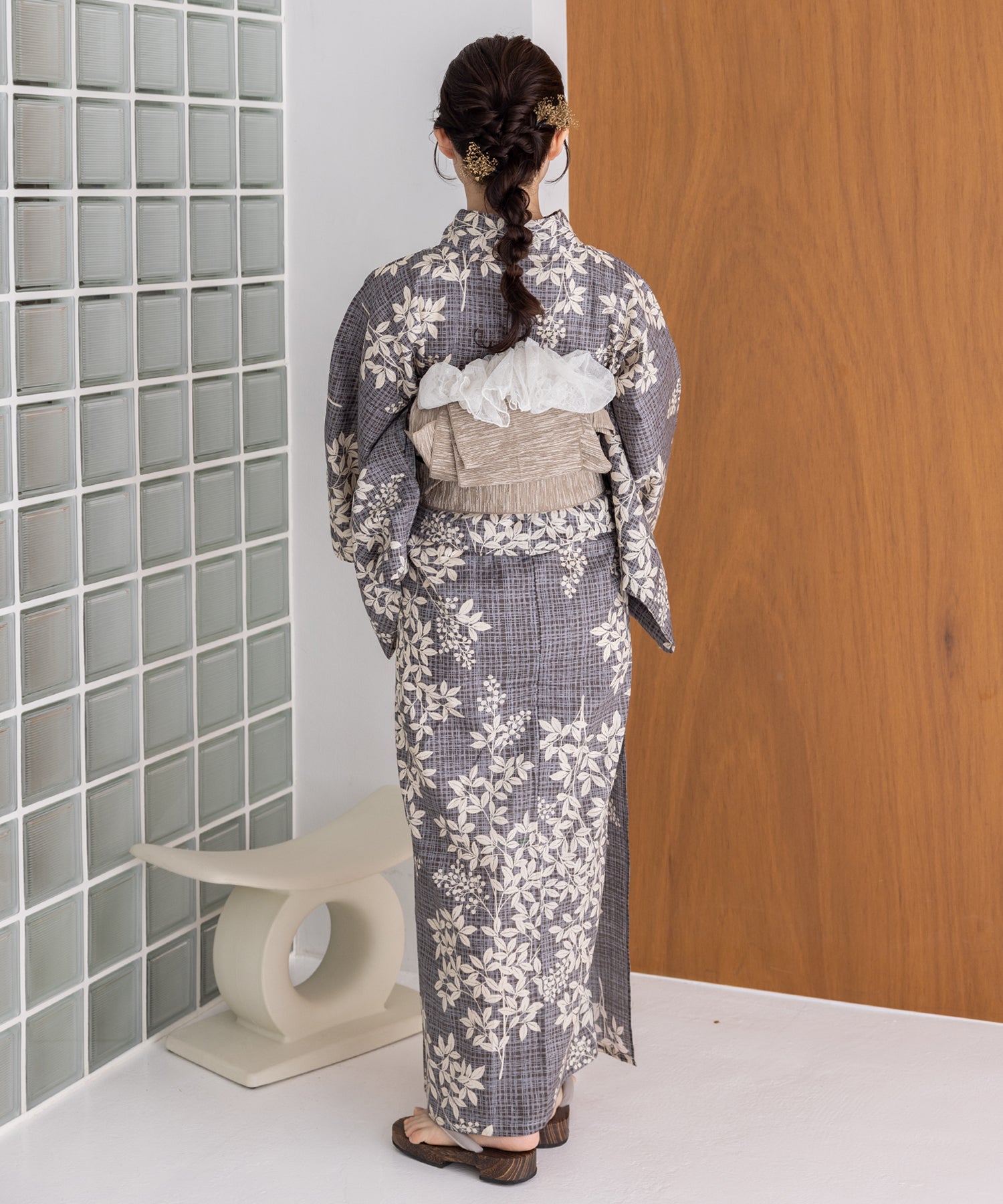 こだわり浴衣5点セット(浴衣/帯/下駄/腰紐/着付け冊子) 変わり織生地