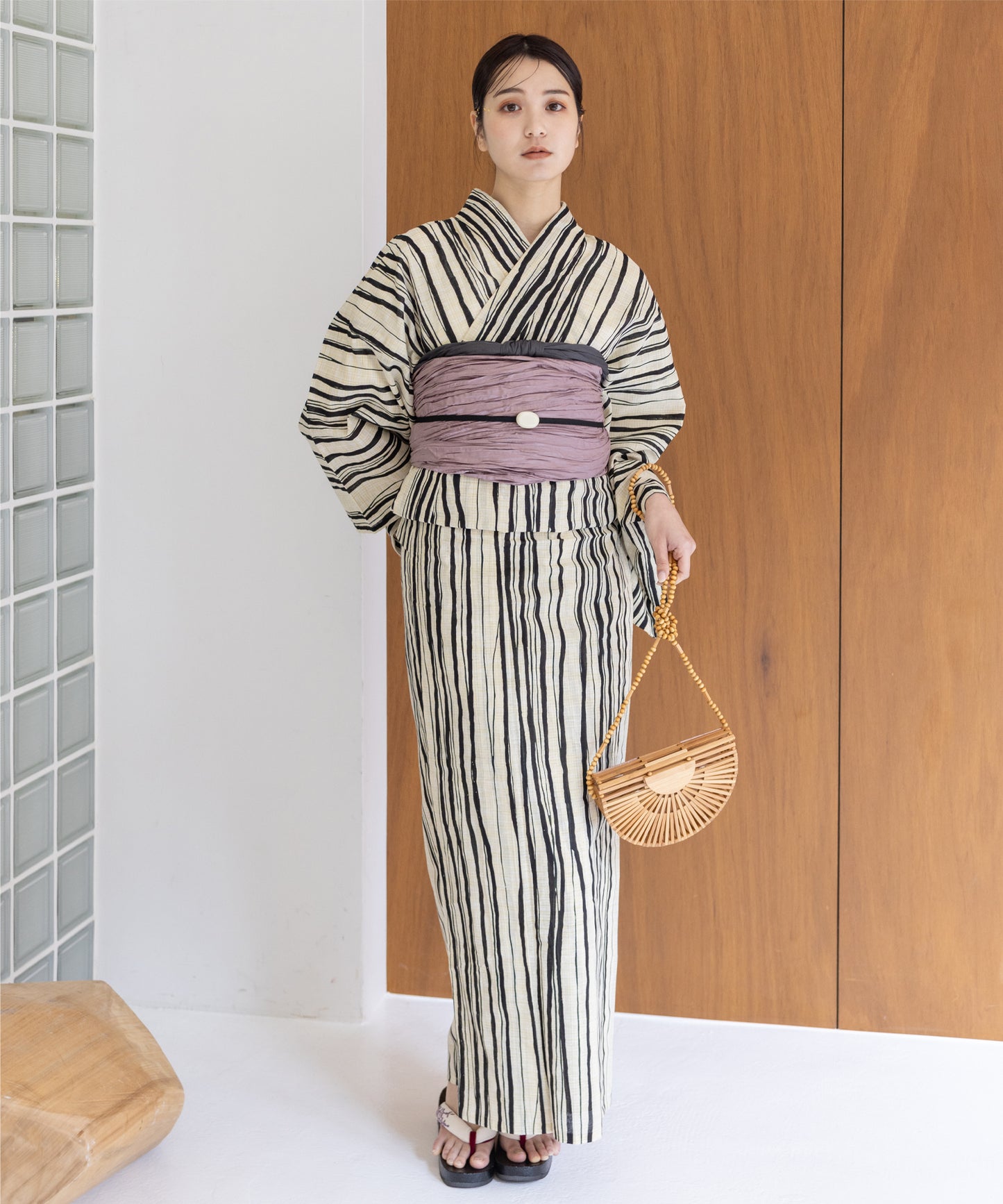 こだわり浴衣5点セット (浴衣/帯/下駄/腰紐/着付け冊子) 麻混 綿麻 先