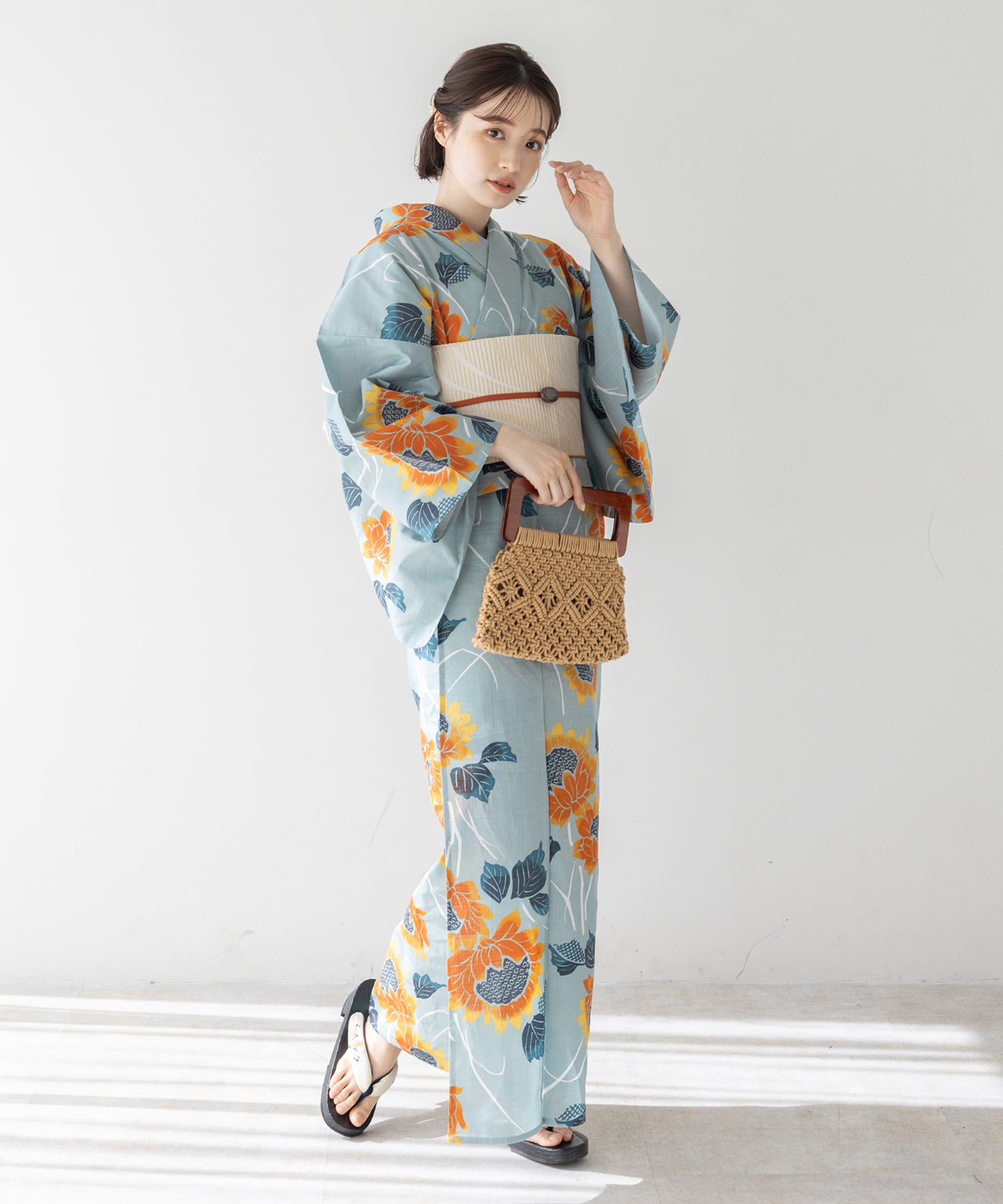 こだわり浴衣5点セット (浴衣/帯/下駄/腰紐/着付け冊子) 変わり織生地