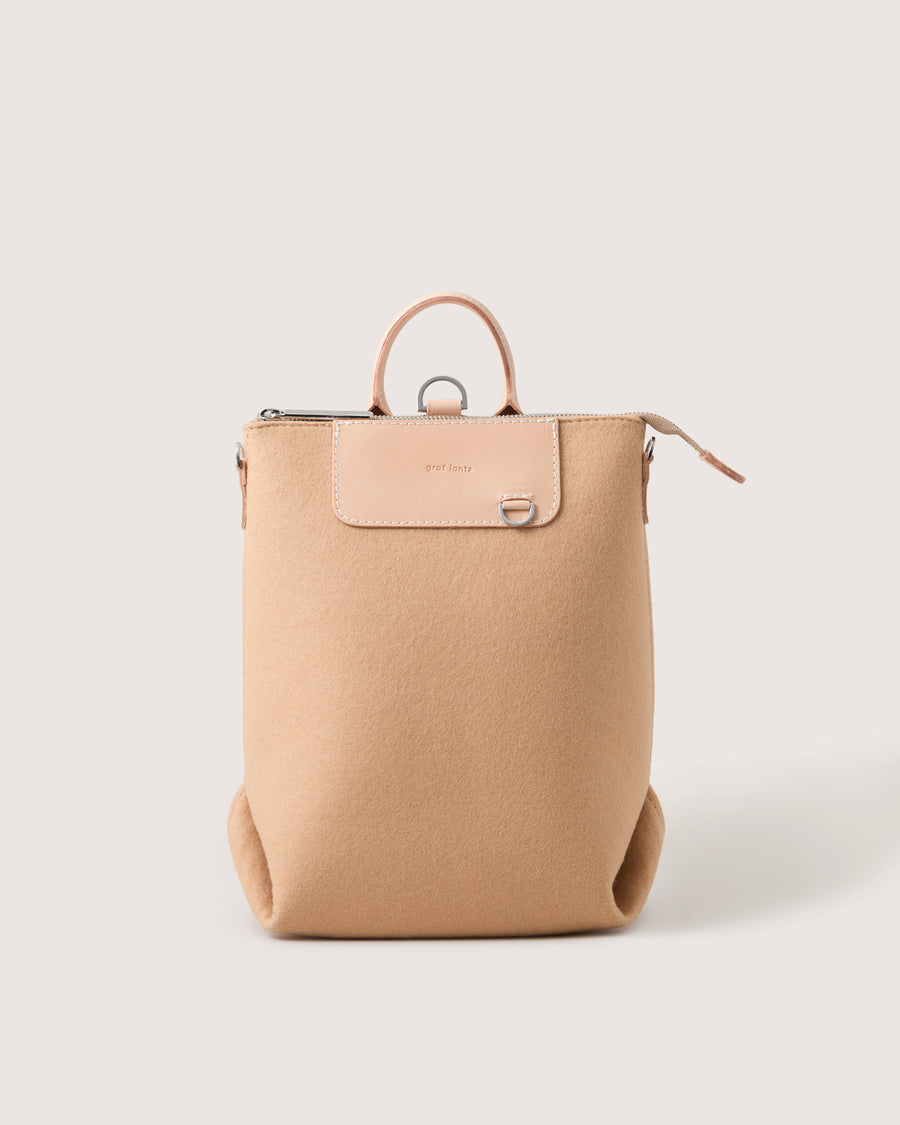 Merino Wool and Leather Mini Bedford Backpack in Dark Gray and