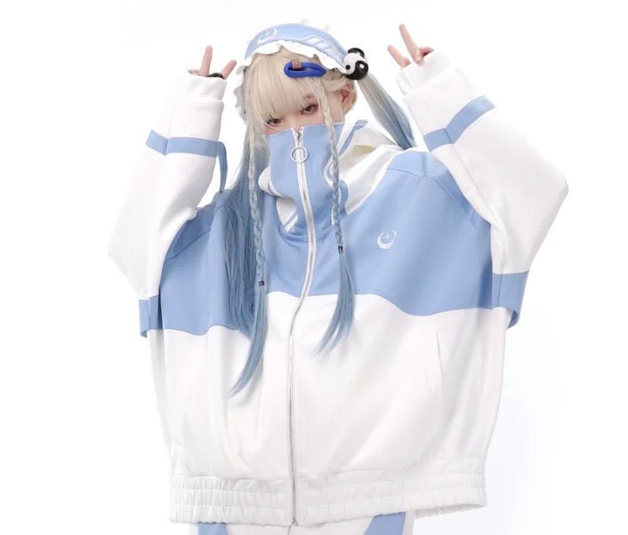 月と星が煌めくサイバー風 長袖ジャージセットアップ 水色界隈 天使