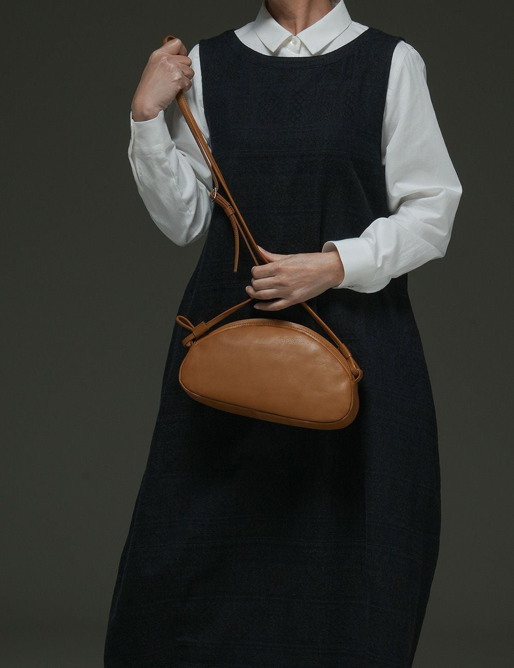 こぎん刺子デニムジャガードジャンパースカート鷺草（さぎそう