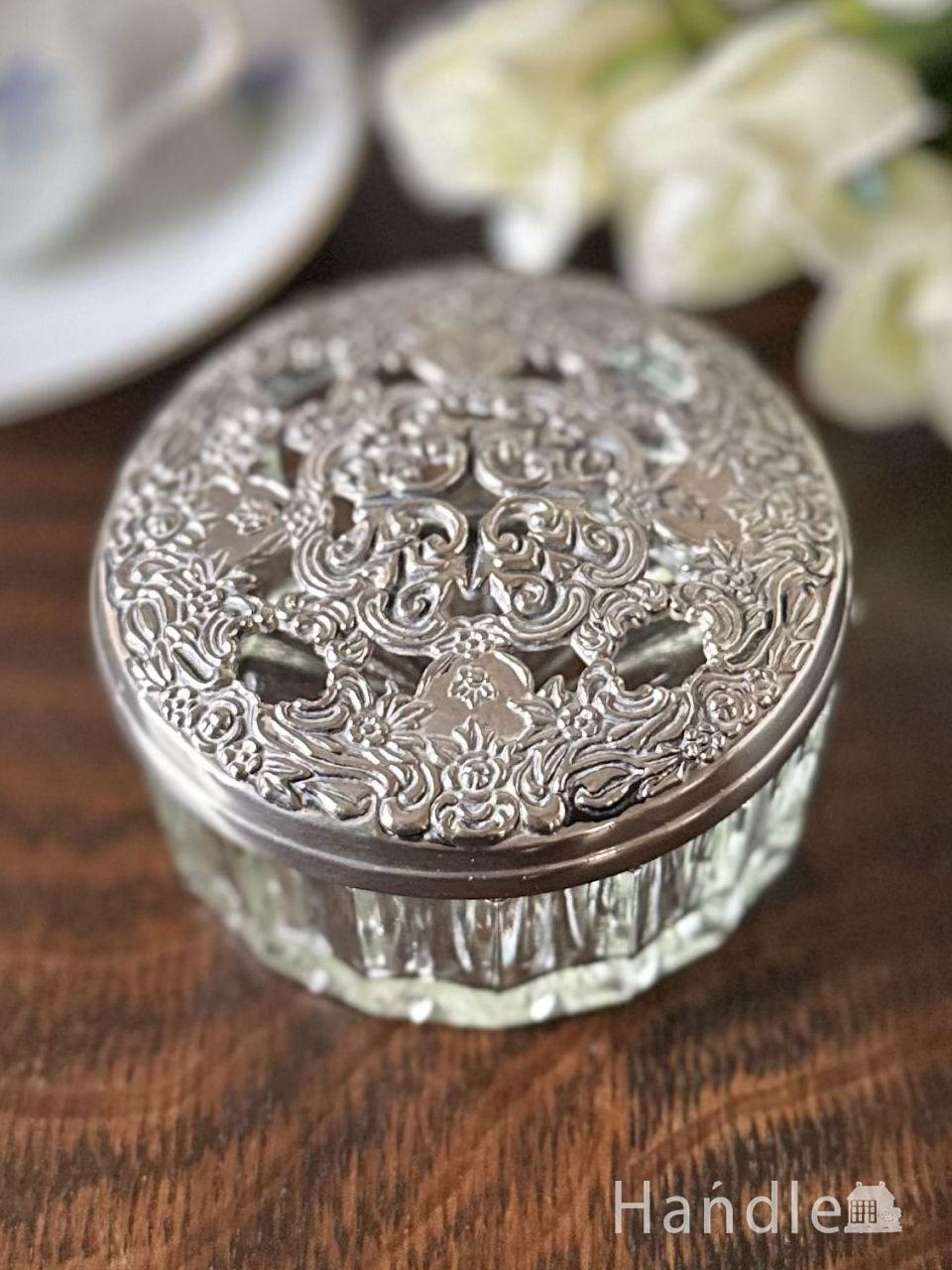 白鳥の形の美しいアンティ―クの器、アンティークガラスの小物入れ(pg