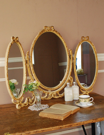 1930年代のアンティーク スタンドミラー（三面鏡）(d-953-f