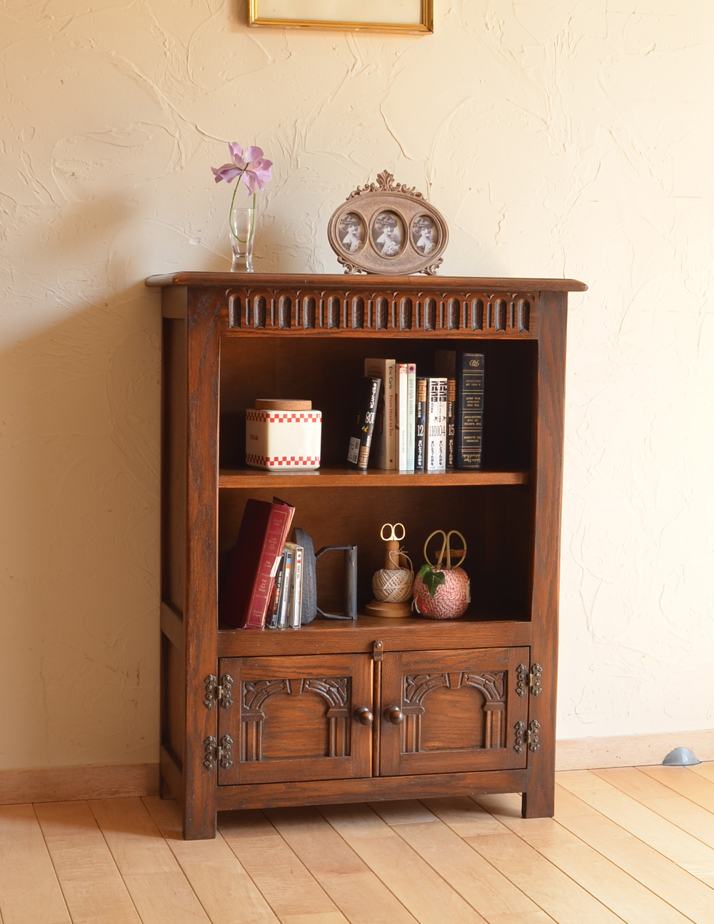 アンティーク英国キャビネット、オープン棚のブックシェルフ（本棚）(k