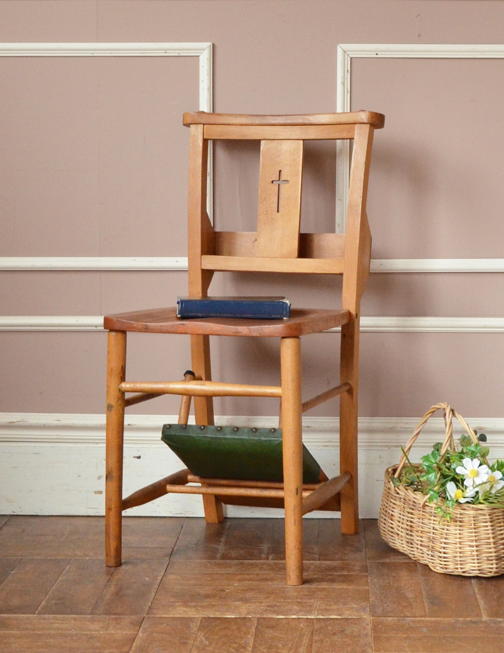 チャーチチェア 木製 アンティーク調 ヴィンテージ風 十字架