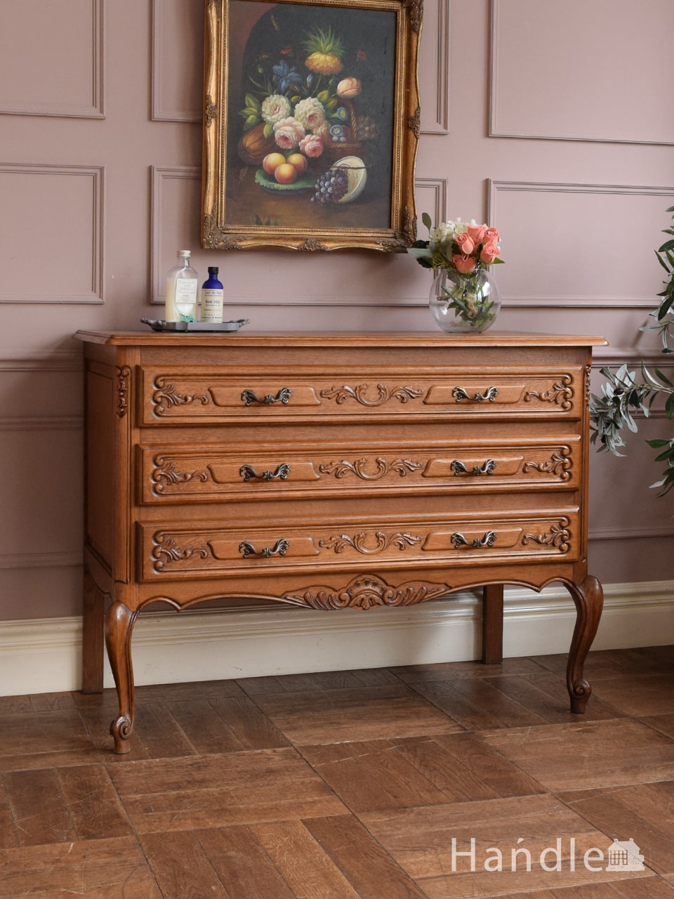 フランスの美しい猫脚チェスト、カギがついたアンティークの家具(j