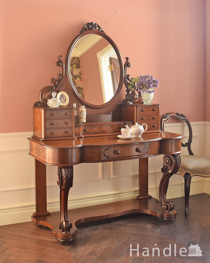 1890年代のアンティークドレッシングテーブル、高級感溢れる英国の家具