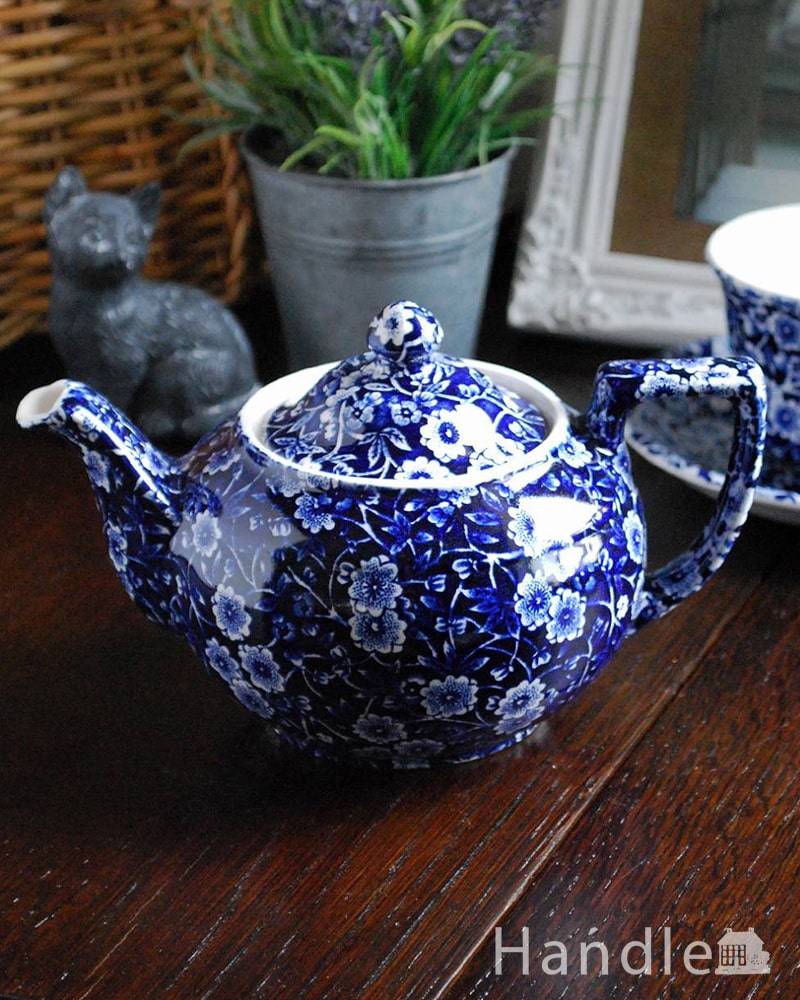 英国バーレイ社の食器、ブルーキャリコのティーポットS 580ml(n1-236