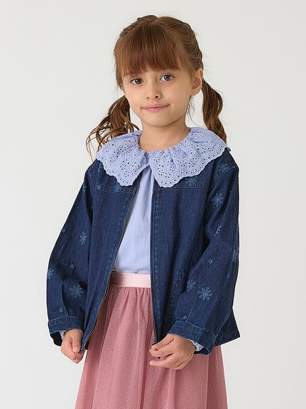 フラワードット刺繍7オンスストレッチデニムジャケット（デニム