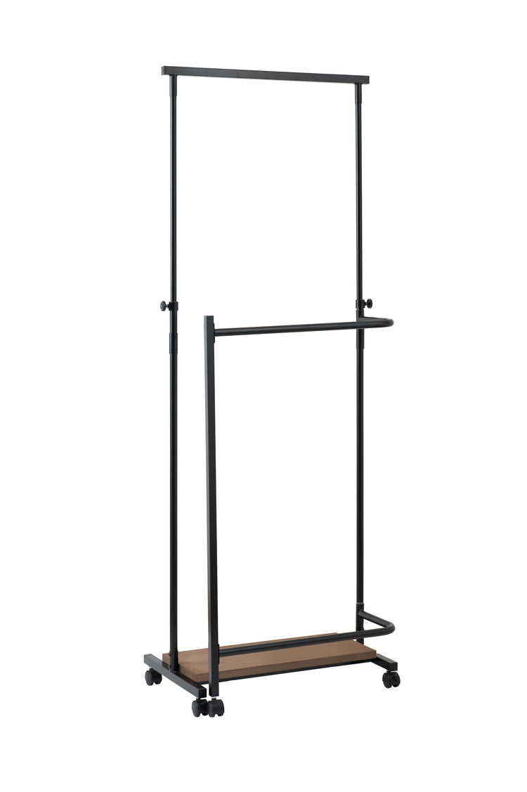 IKOU キャスター付き衣桁 高さ伸縮 回転式ハンガー ブラックブラウン