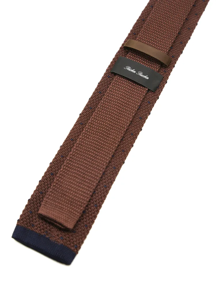 ブラウン 【シルク100%】ニットタイ ネクタイ ナロー シルク ドット