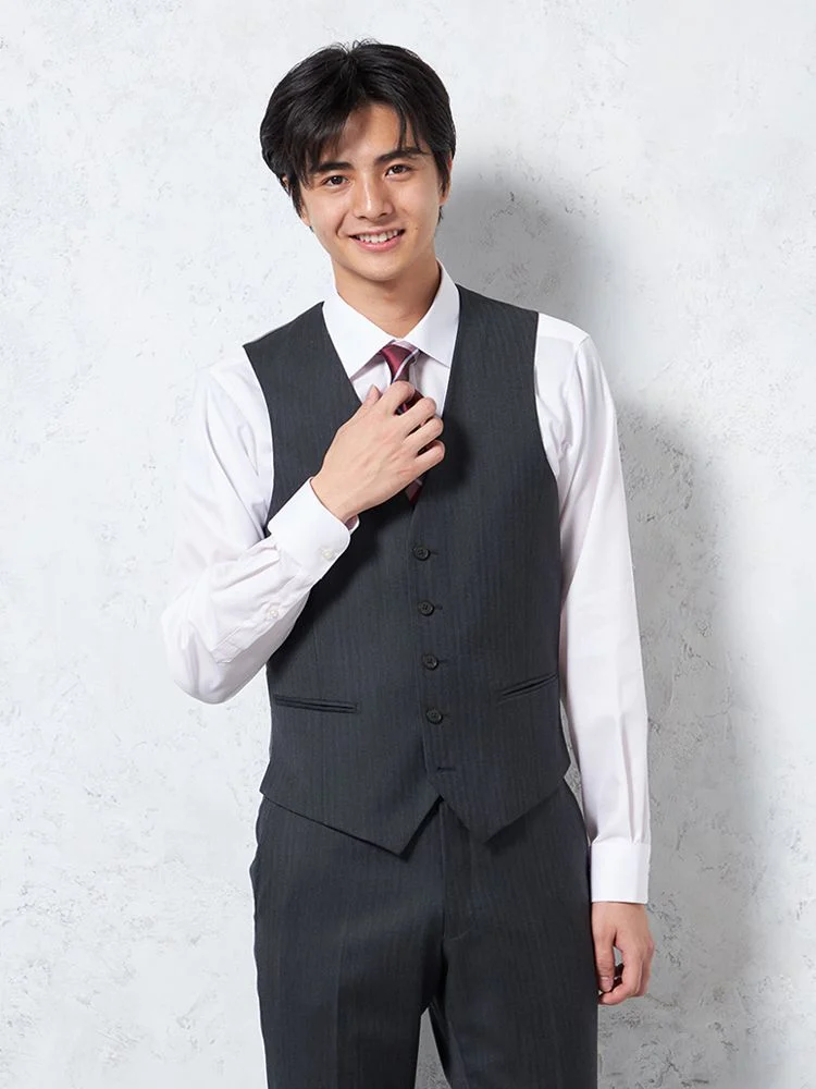 ネイビー 【ウール100％】スリーピーススーツ 2つボタン 背抜き