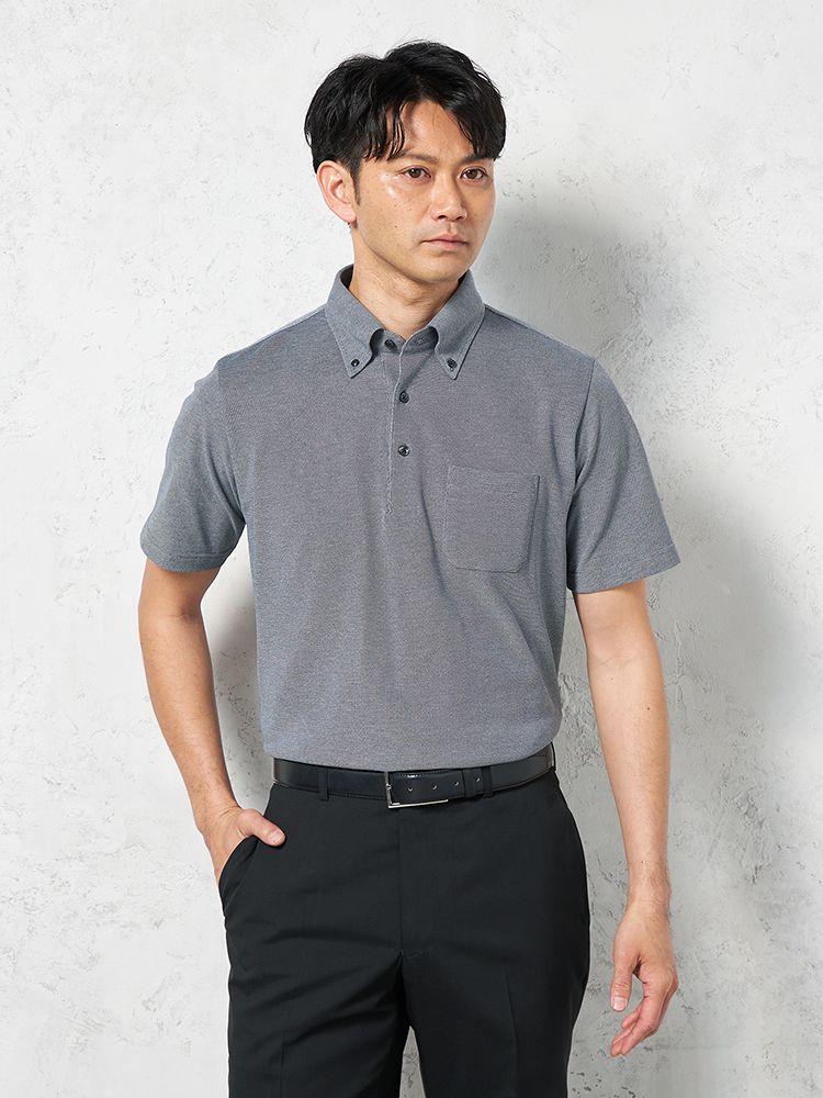 ネイビー 【吸汗速乾】 半袖ポロシャツ ボタンダウン アメリカンシー