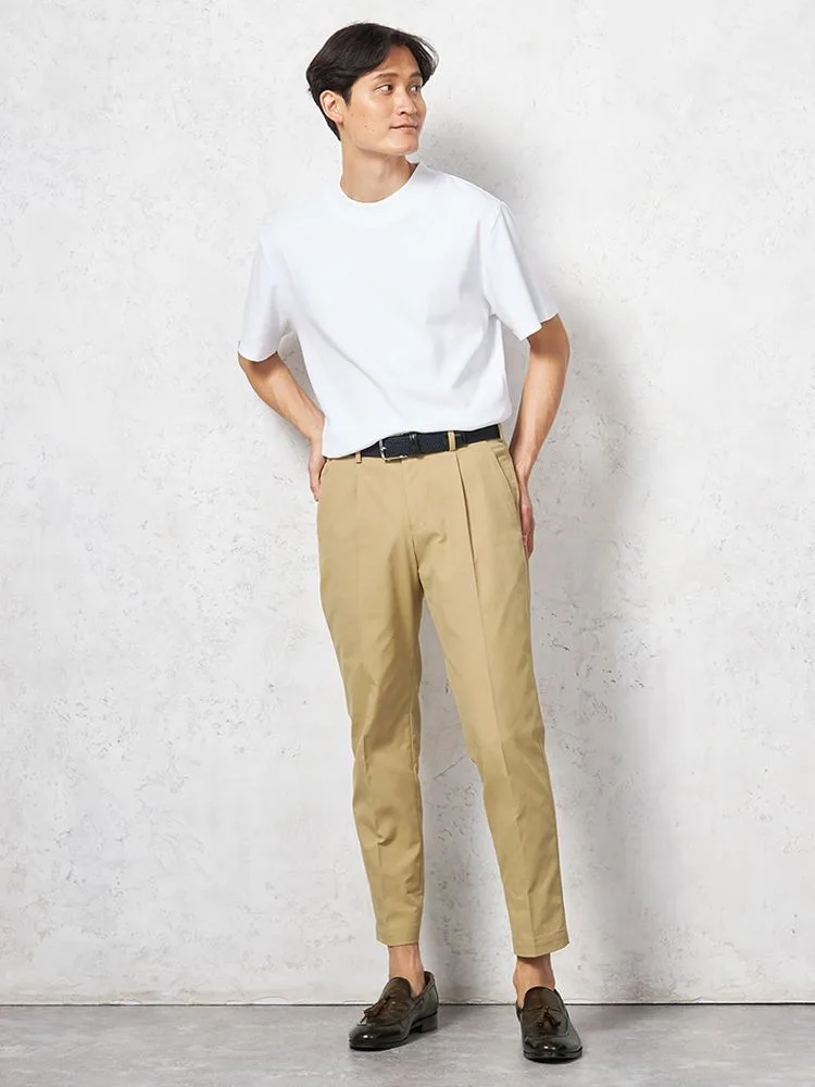 ホワイト 【サスビズxRENU】パンツ チノパン ワンタック 軽量 防シワ