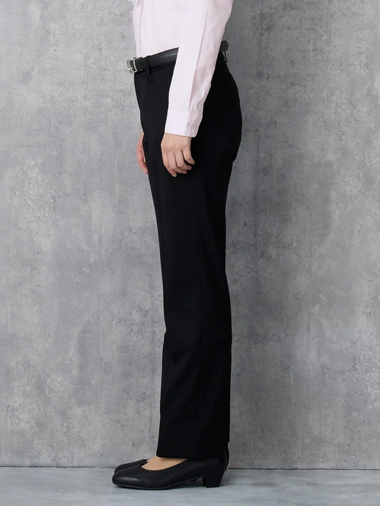 ウォッシャブル】パンツ ストレート 黒無地 ビエラスティコ 無地 ViVi