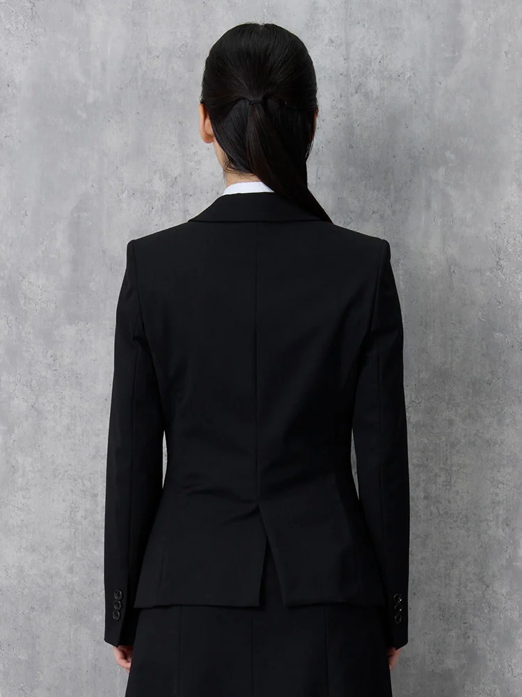 ウォッシャブル】ジャケット 2つボタン 黒無地 ビエラスティコ 無地