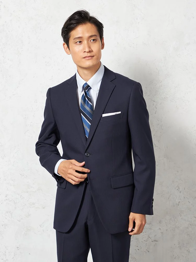 スーツ 2つボタン【WEB限定】上下ウォッシャブル ストライプ ネイビー