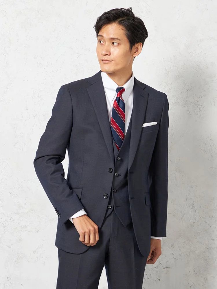 ネイビー 【上下ウォッシャブル】スリーピーススーツ 2つボタン