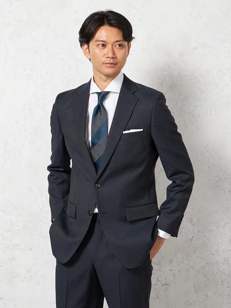 ウール100%】スーツ 2つボタン 尾州SUPER110s素材 シャドウストライプ
