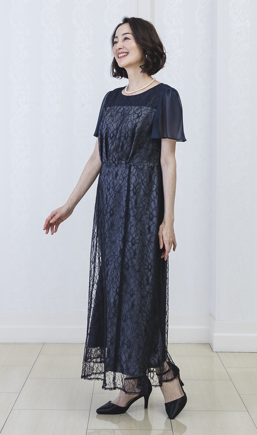 光沢デザインジャケット＋ラッセルレースロングドレスセット（RTL