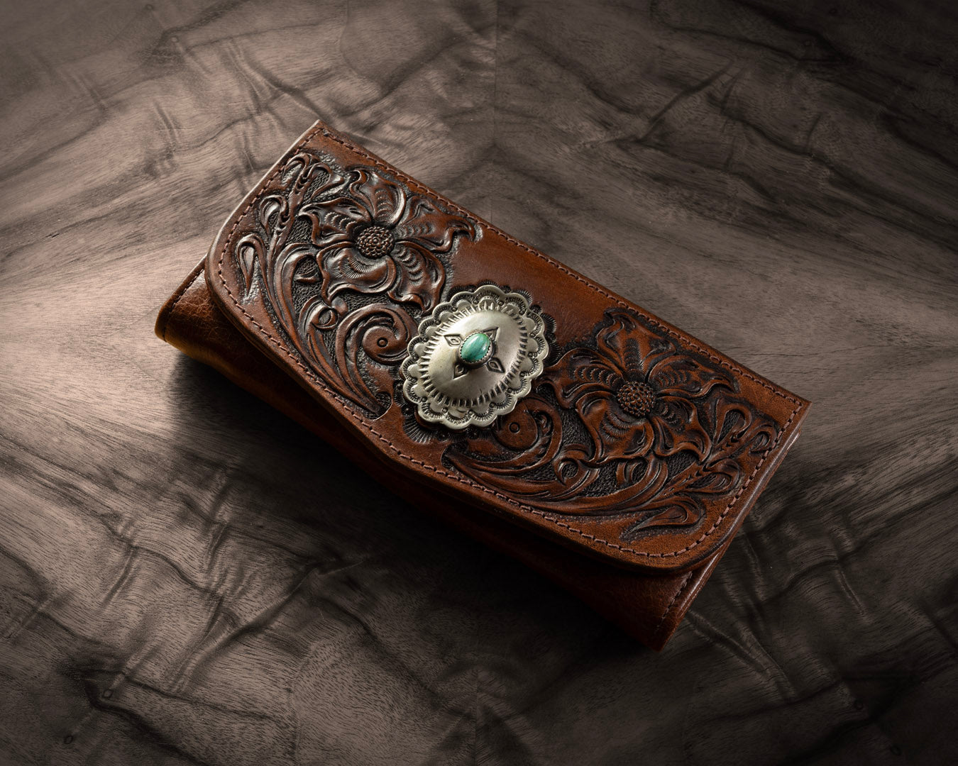 Floral Carving Wallet | Navajo Concho - The Hattery