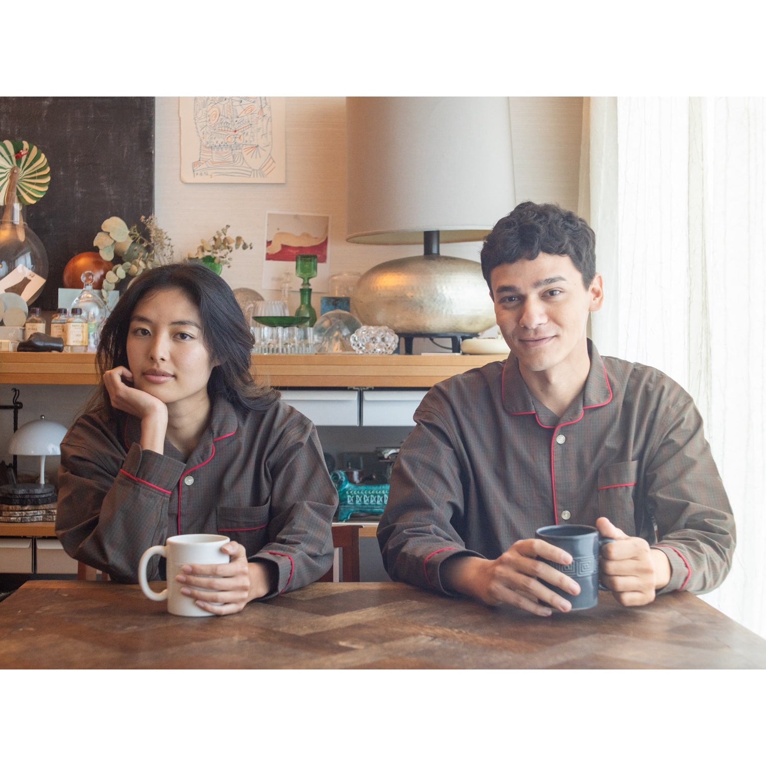 june / pajama set brown check with red piping – HATCH