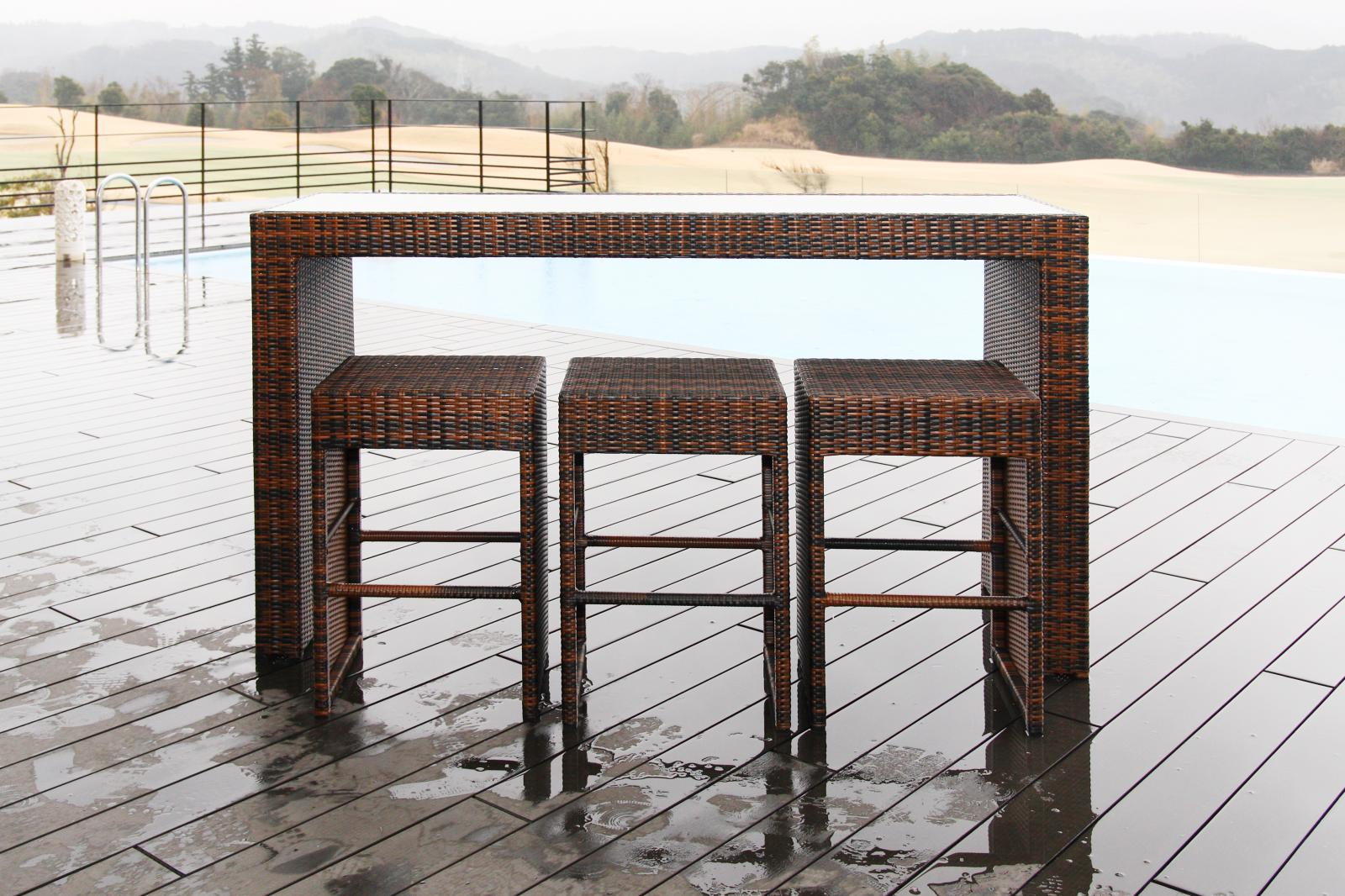 HAVEN シンセティックラタン バーカウンター＆スツール3脚セット