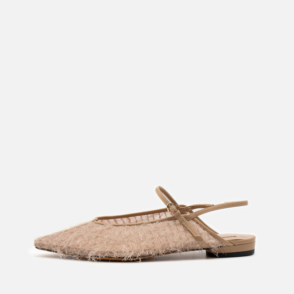 Lulu beige.f フェザー フラットシューズ ベージュ - HENRI EN VARGO