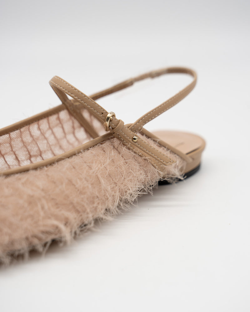 Lulu beige.f フェザー フラットシューズ ベージュ - HENRI EN VARGO