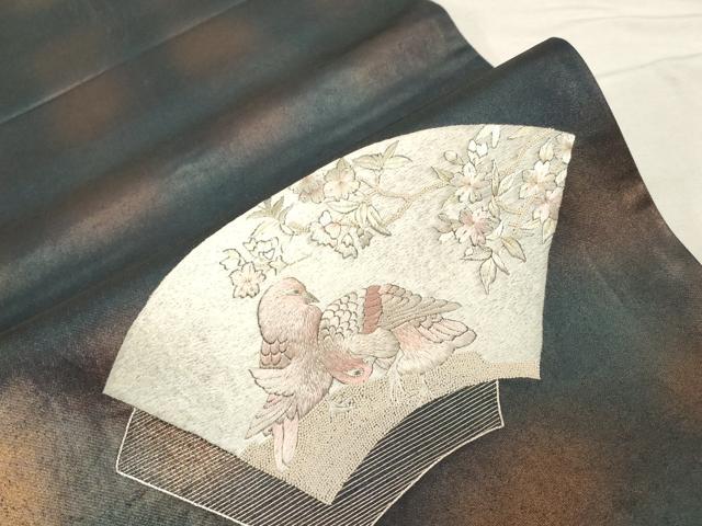 平和屋着物▽中国三大刺繍 相良刺繍 太鼓柄袋帯 地紙花鳥