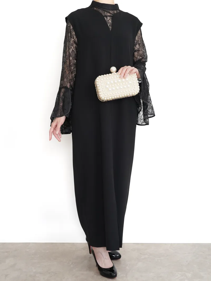 ANDRESD（アンドレスド）ベルスリーブスリットドレス（ブラック/L