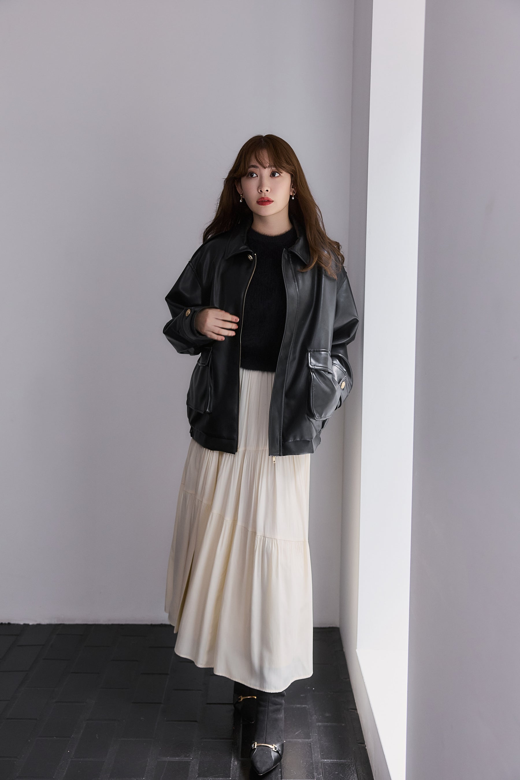 Ribbon-Tie Faux Leather Jacket