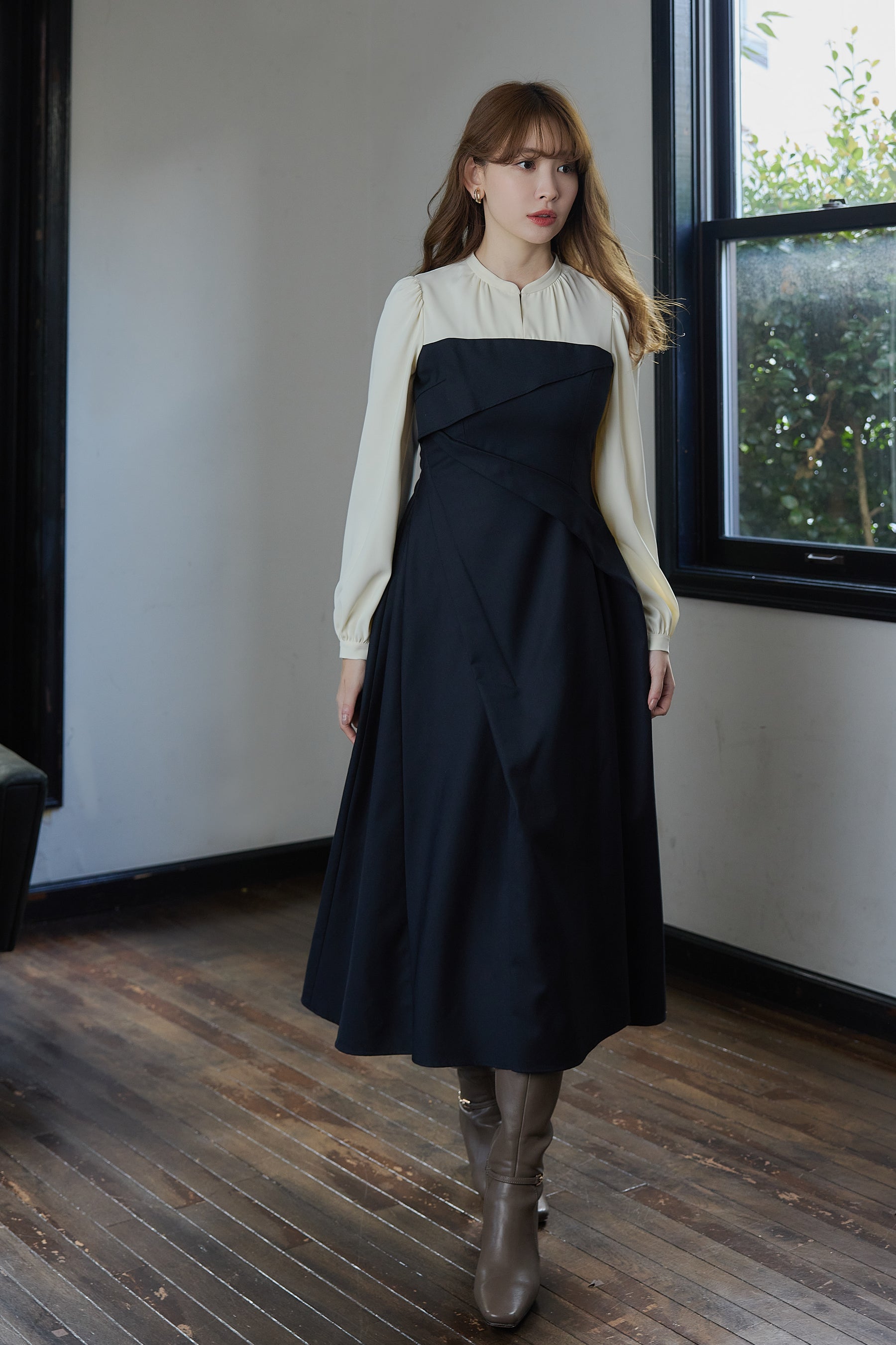 新色】Bicolor Draped Dress