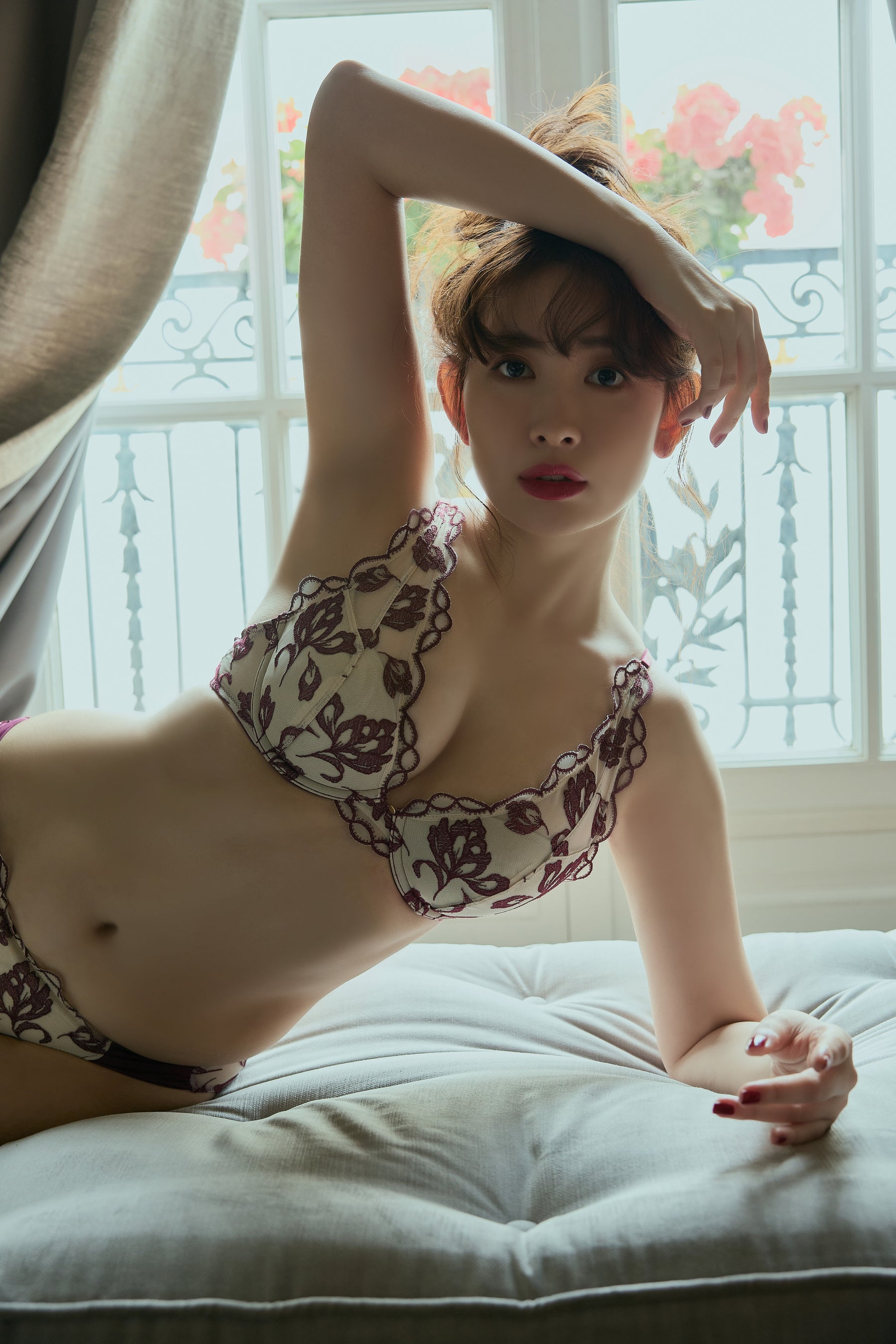 garnet】Magnolia Tulle Lace Bra Set