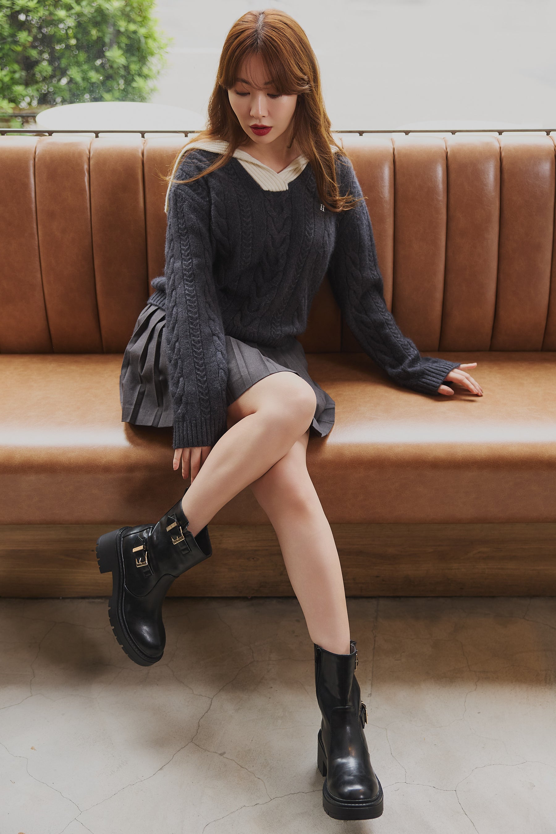 Sailor-Collar Cable Knit Pullover