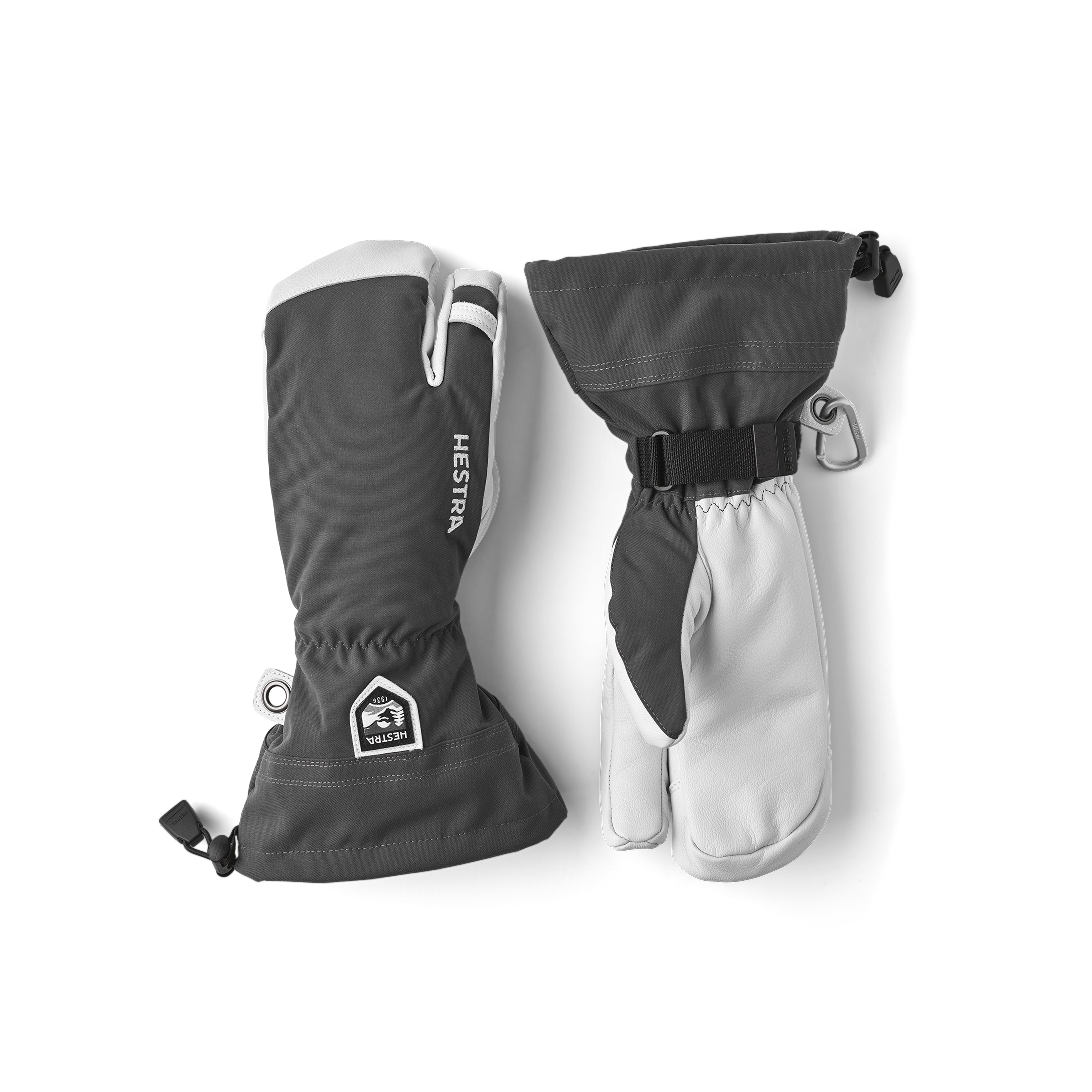 Army Leather Heli Ski 3-finger - Grey | Hestra Gloves