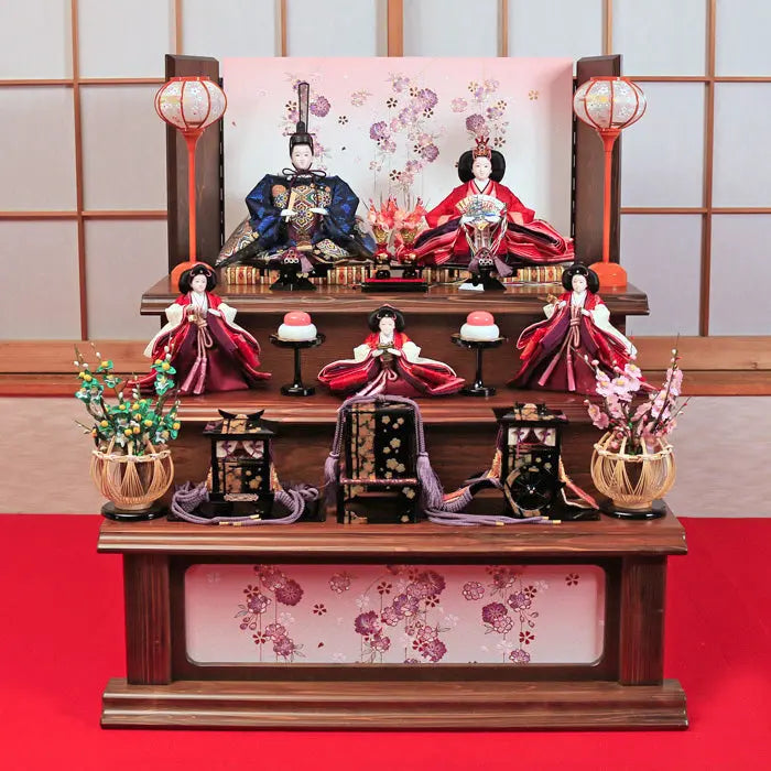 滅多に見ない 貴重な天然素材の三段飾り 五人飾りの雛人形【美結花雛