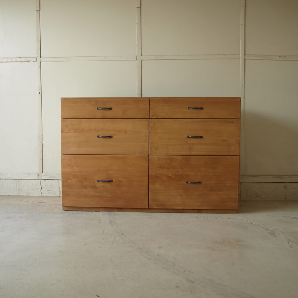 チェスト001 133×85.5×40 無垢たんす真鍮取っ手スライドレールモミの木