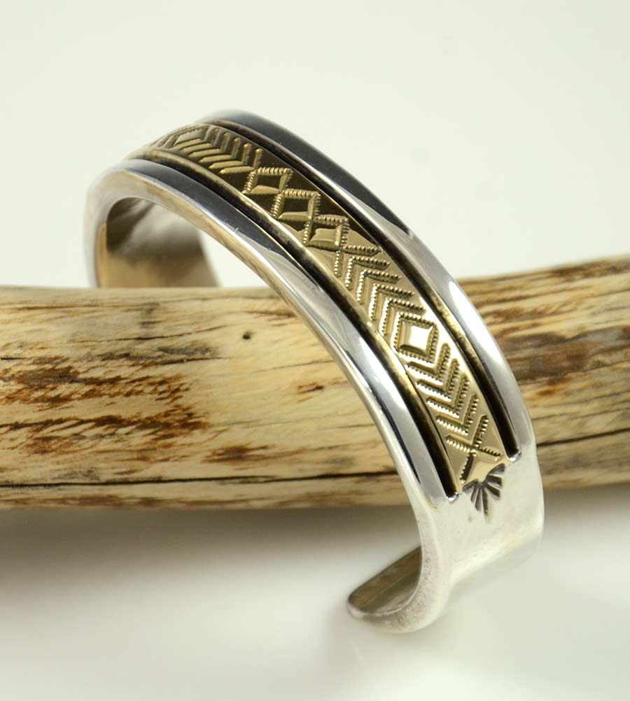 Heavy Silver and 14kt Gold Cuff by Bruce Morgan - Hoel's Indian Shop