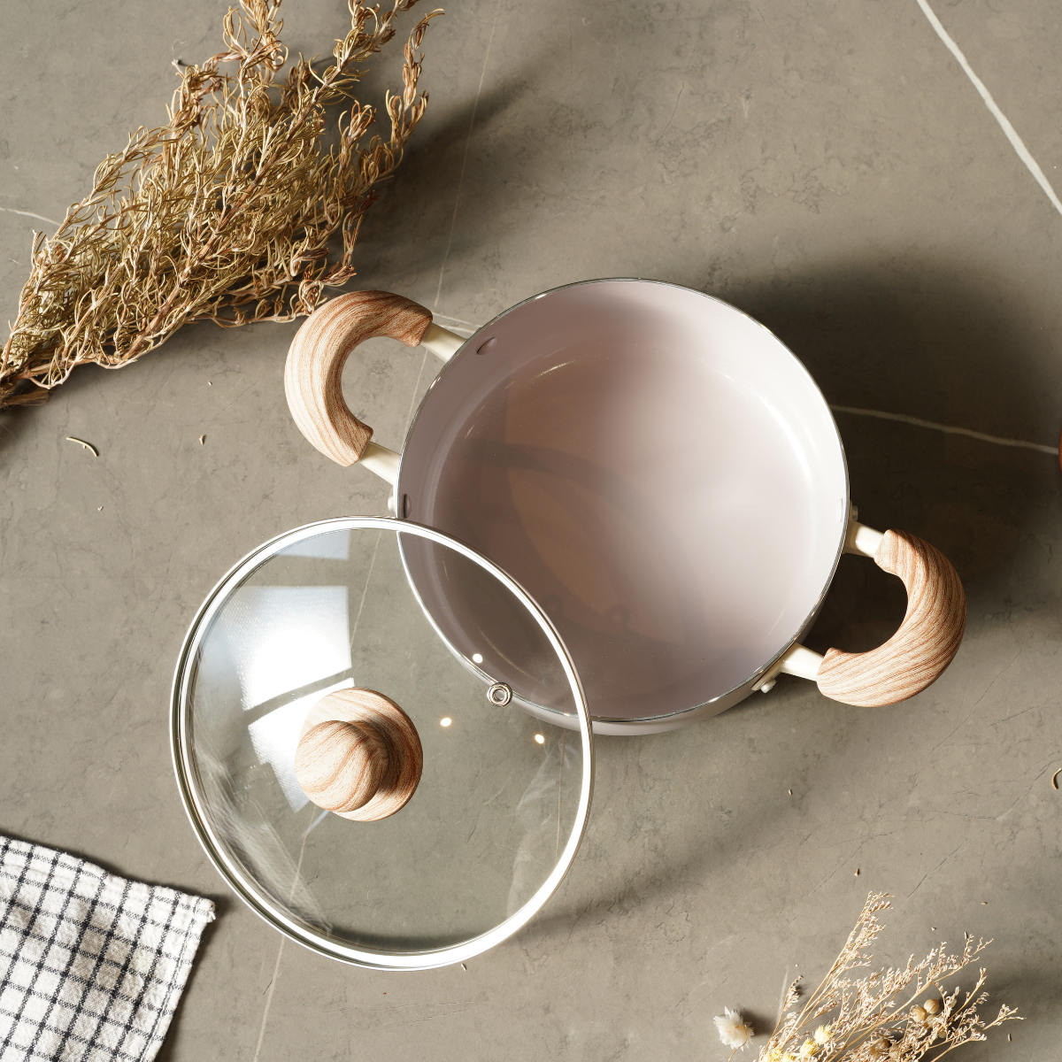 両手鍋 20cm IH対応 ガラス蓋付き セラミック ハルミック – ハウジー