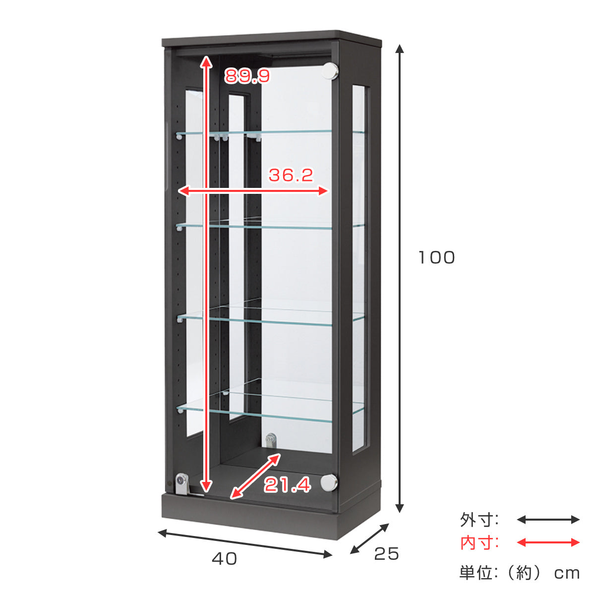 送料無料 JAJAN コレクション ガラスショーケース 鍵付き 黒 251106