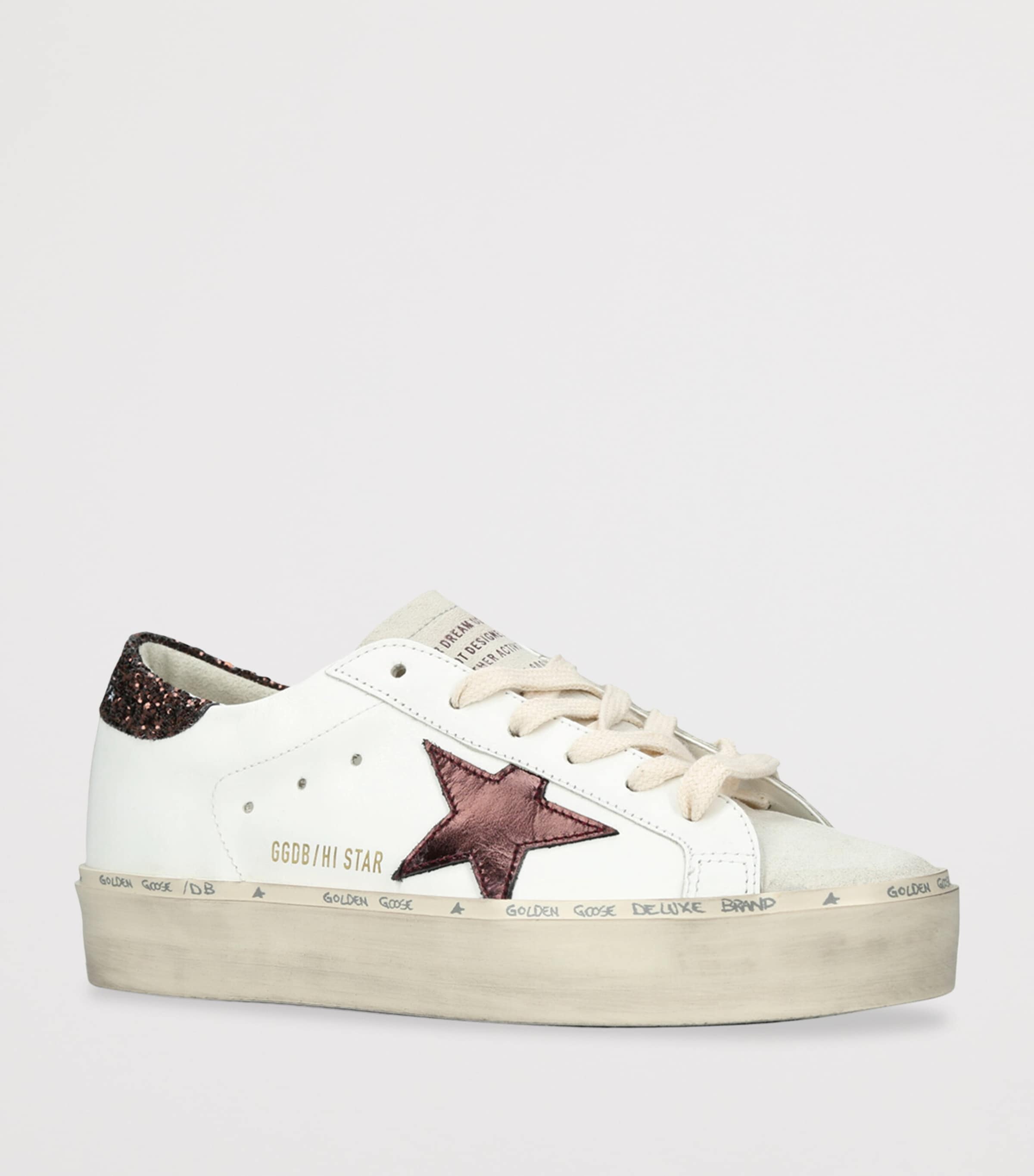 Golden Goose White Leather Hi Star Sneakers | Harrods US