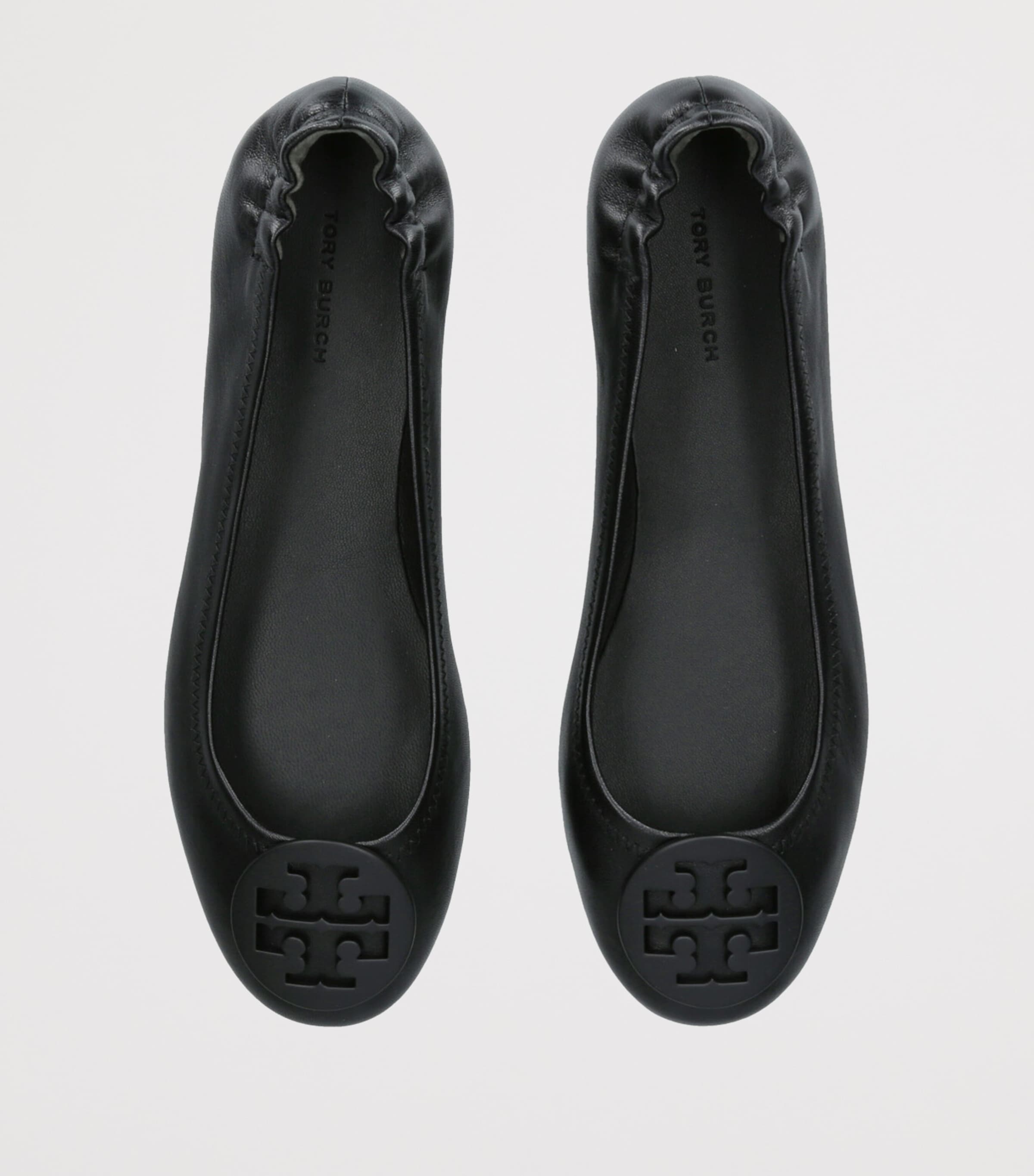 Tory Burch Black Leather Minnie Travel Ballet Flats | Harrods US