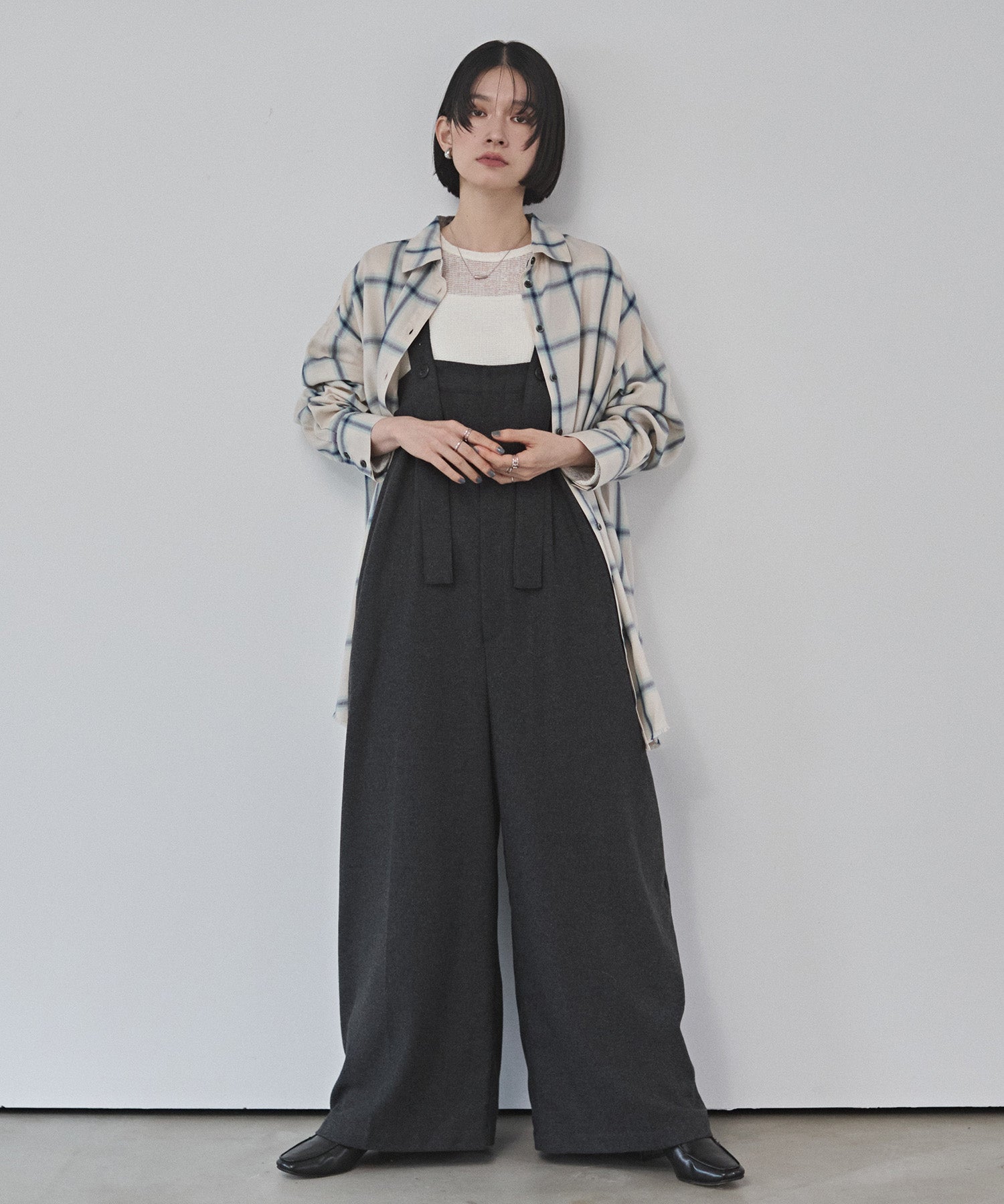 ウール混 ワイドサロペット