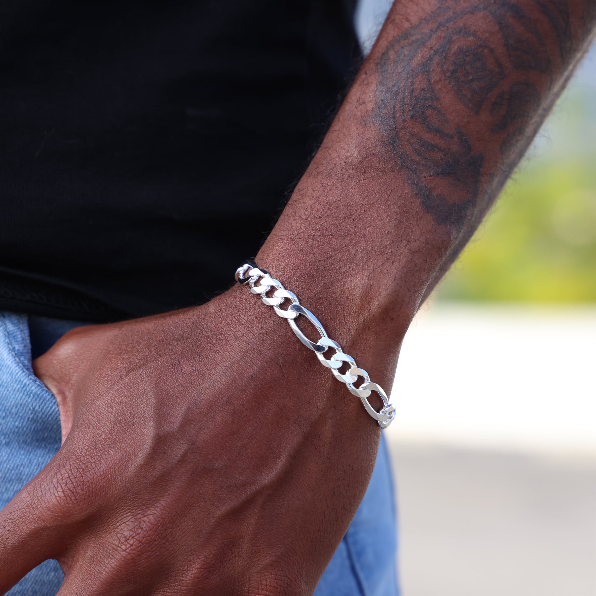 8mm Figaro Bracelet - 925 Silver – Huerta Jewelry