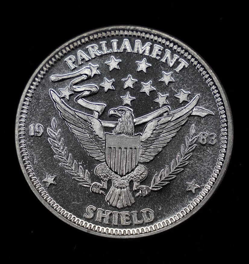 1983 PARLIAMENT SHIELD Eagle Freedom USA 1oz 999 FINE Silver coin